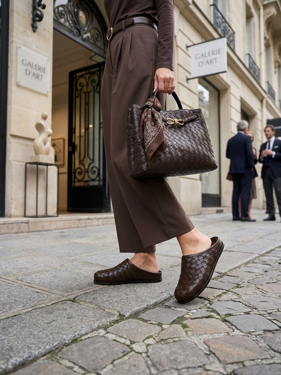 Lucca Kahve Örgü Deri Slipper