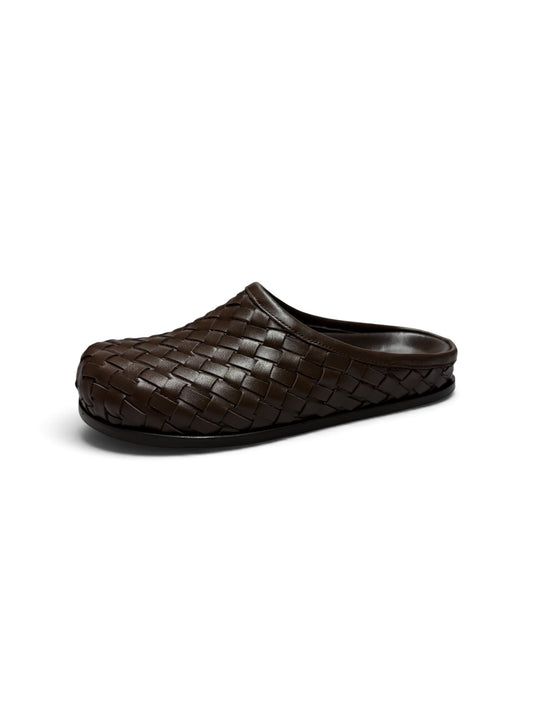 Ön Sipariş Lucca Kahve Örgü Deri Slipper
